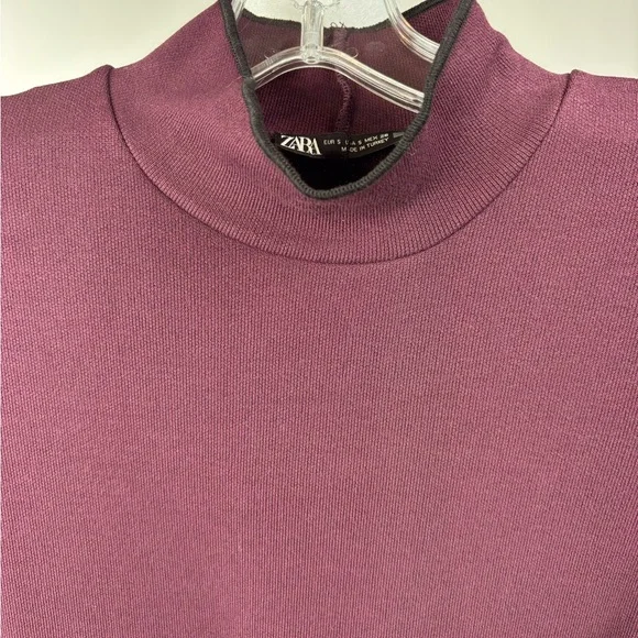 NWT Zara Burgundy Mock Neck Flared Hem Mini Dress Size S - Picture 7 of 11
